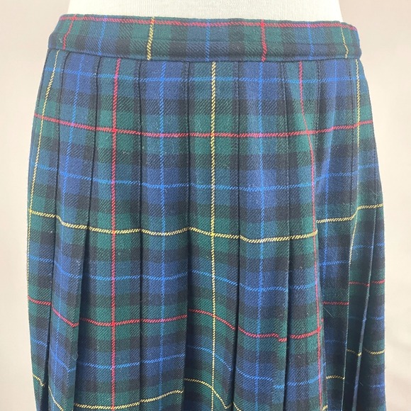 Vintage Womens 14 PENDLETON Wool Plaid Pleated Skirt Smith Tartan Blue Academia - Picture 2 of 9